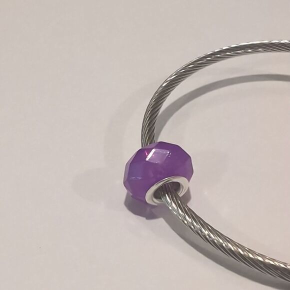 Silver Purple Faceted Charm for Pandora Style‎ Bracelet - Picture 3 of 4